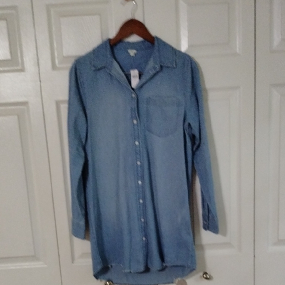 Denim Dress Button Down Long Sleeve 100 Cotton Size Small Button Up Dress